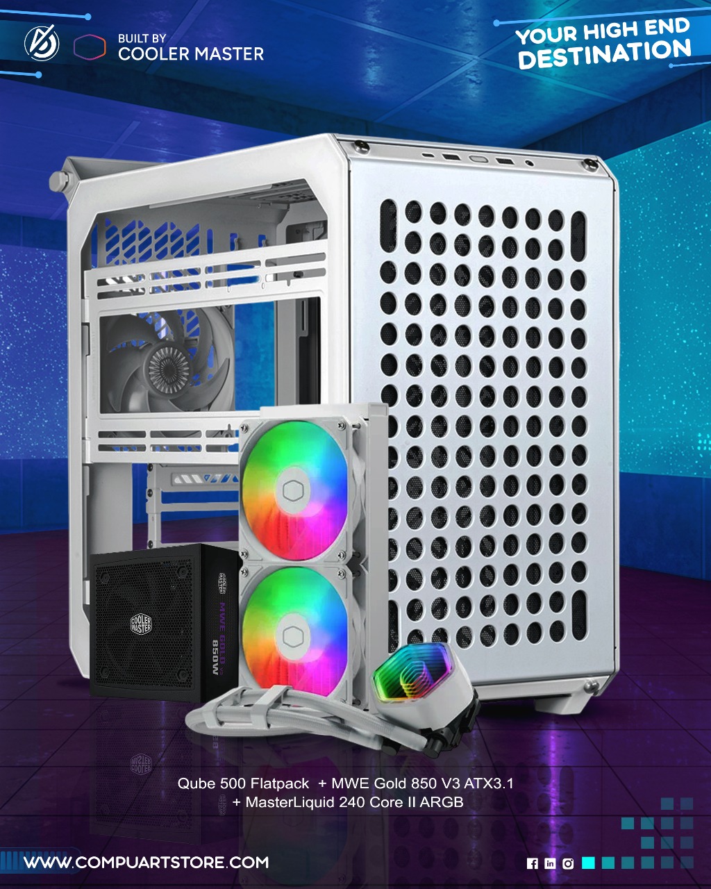 Qube 500 Flatpack White  Plus 850w PSU With Core II 240 Bundle White